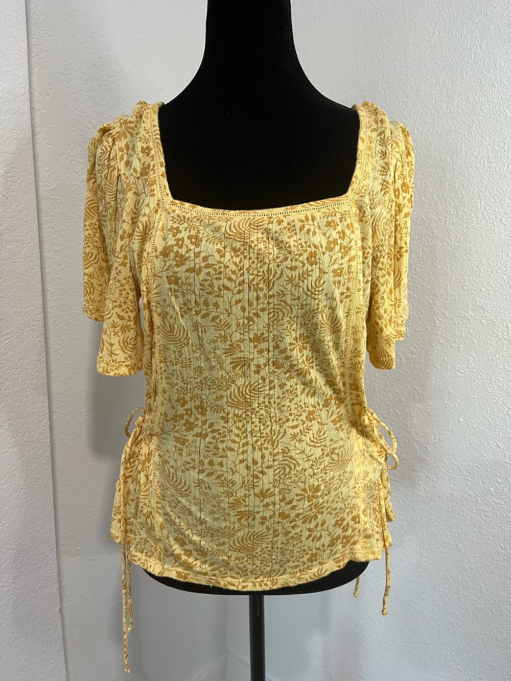 Lucky Brand Yellow Floral Square-Neck Blouse